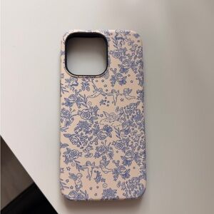Casetify MagSafe Floral Pattern Phone Case - Blue and Cream iPhone 15 Pro Max